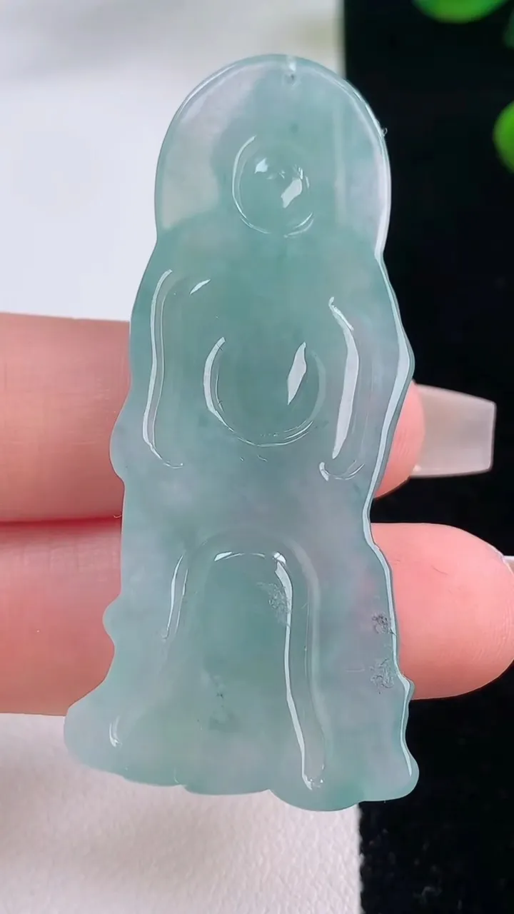 天然A货翡翠冰种飘花关公吊坠，尺寸53.6-24.8-5.5，重量:13.91g
12月3日