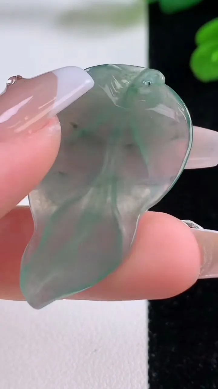 天然A货翡翠冰种飘花金枝玉叶 叶子吊坠，尺寸41-21-3，重量:5.00g
12月3日