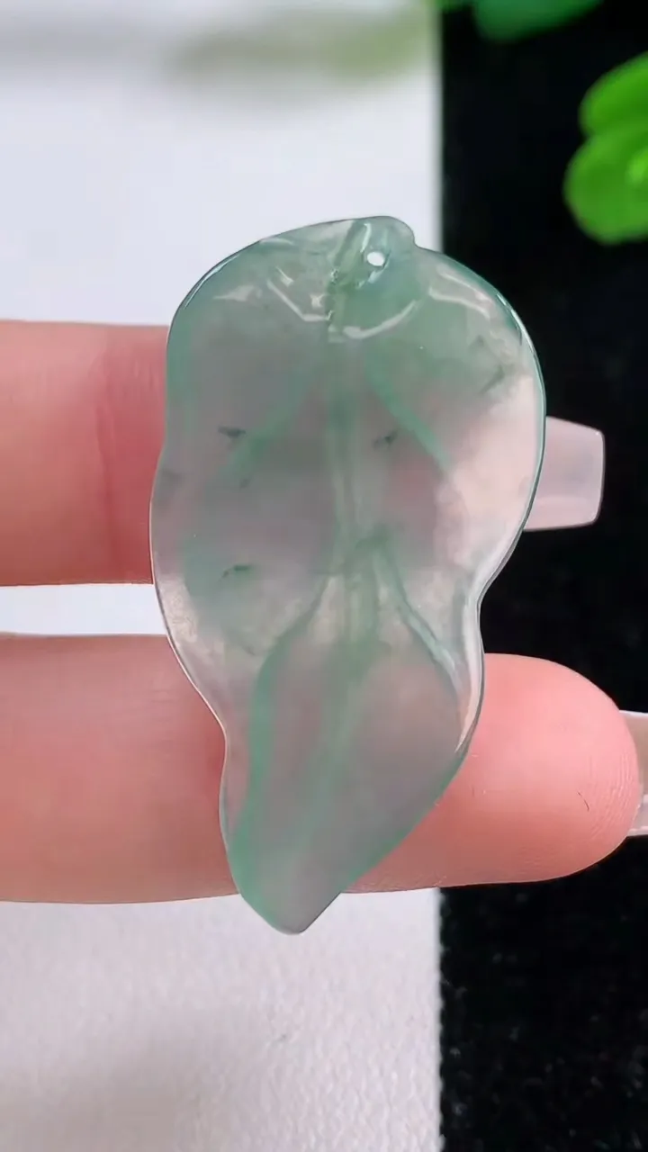 天然A货翡翠冰种飘花金枝玉叶 叶子吊坠，尺寸41-21-3，重量:5.00g
12月3日