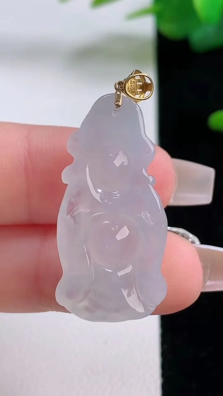天然A货翡翠种白冰财神爷吊坠，尺寸31.3-14-7.8，重量:5.51g
12月5日
