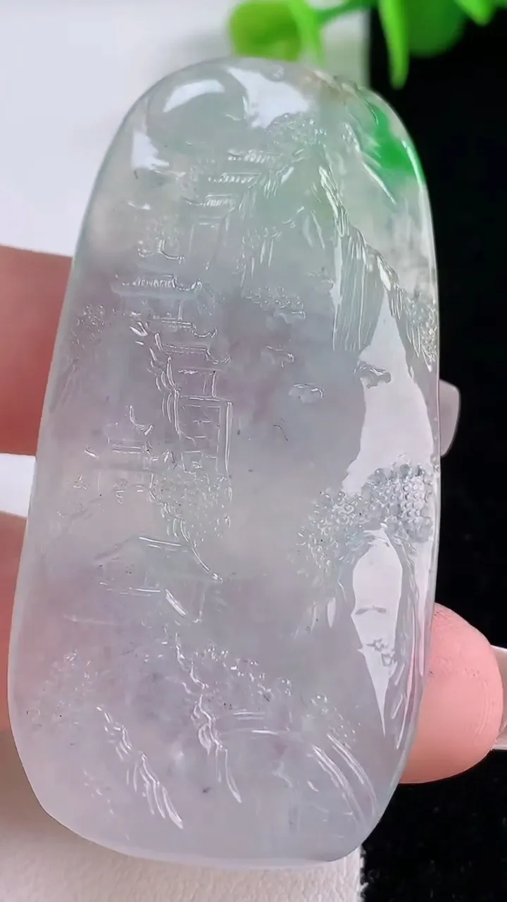 天然A货翡翠山水牌吊坠，尺寸59.3-29.5-7，重量:28.51g
12月5日