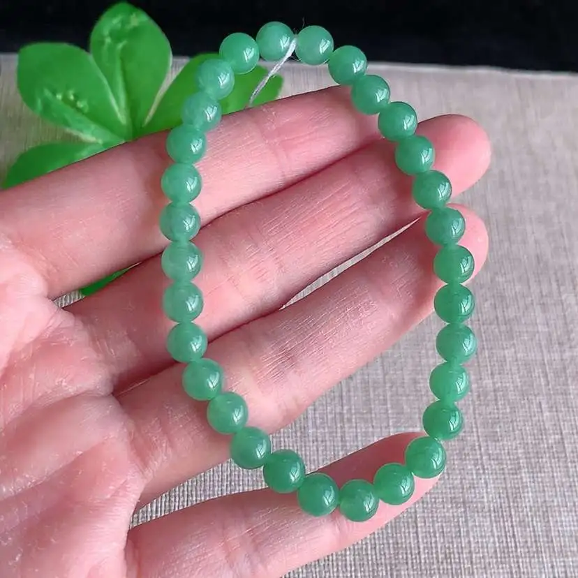 a货翡翠老坑冰种满绿圆珠佛珠手串30颗 尺寸6mm 重量11.83g 1206