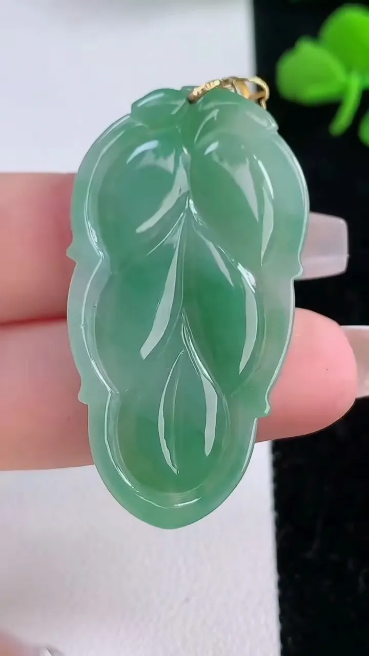 天然A货翡翠金枝玉叶 叶子吊坠，尺寸38.6-21.2-4，重:5.02g
12月6日