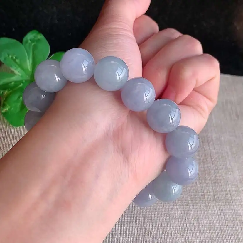 a货翡翠老坑冰种紫罗兰圆珠佛珠手串15颗  尺寸14mm 重量70.93g 1206