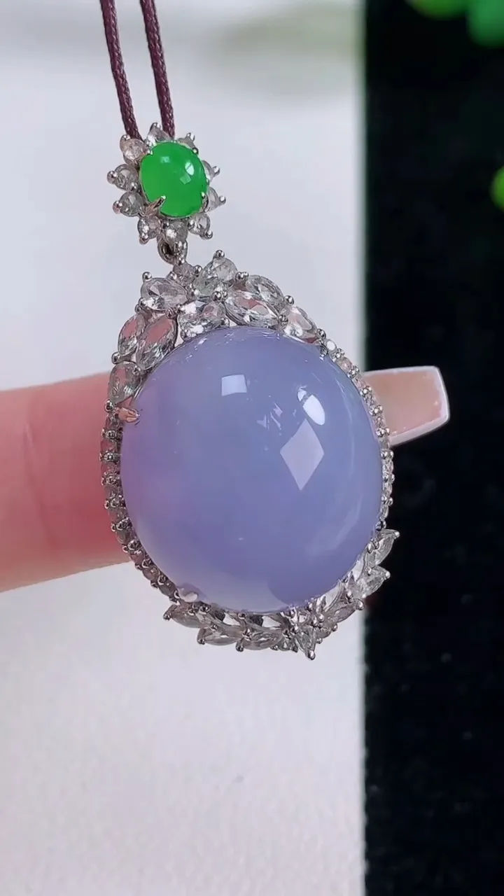 天然A货翡翠18K金紫罗兰蛋面吊坠，尺寸35.5-18.8-11.6，裸石17.7-16重量:7.2