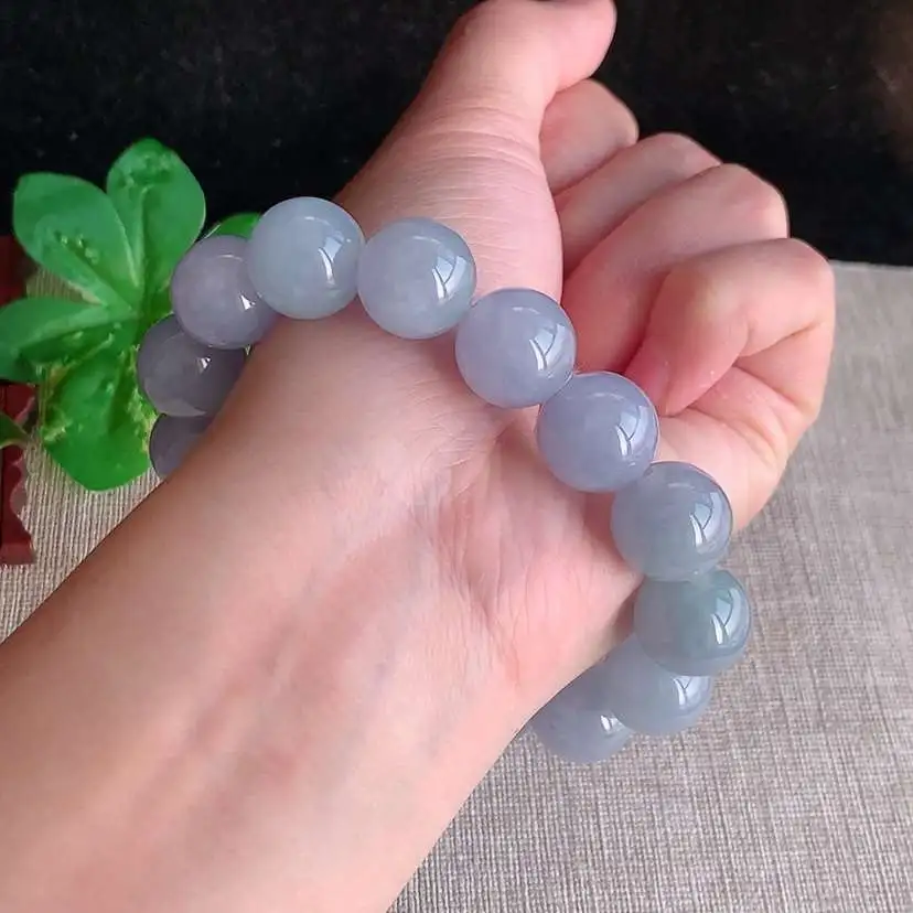 a货翡翠老坑冰种紫罗兰圆珠佛珠手串15颗  尺寸14mm 重量70.93g 1206