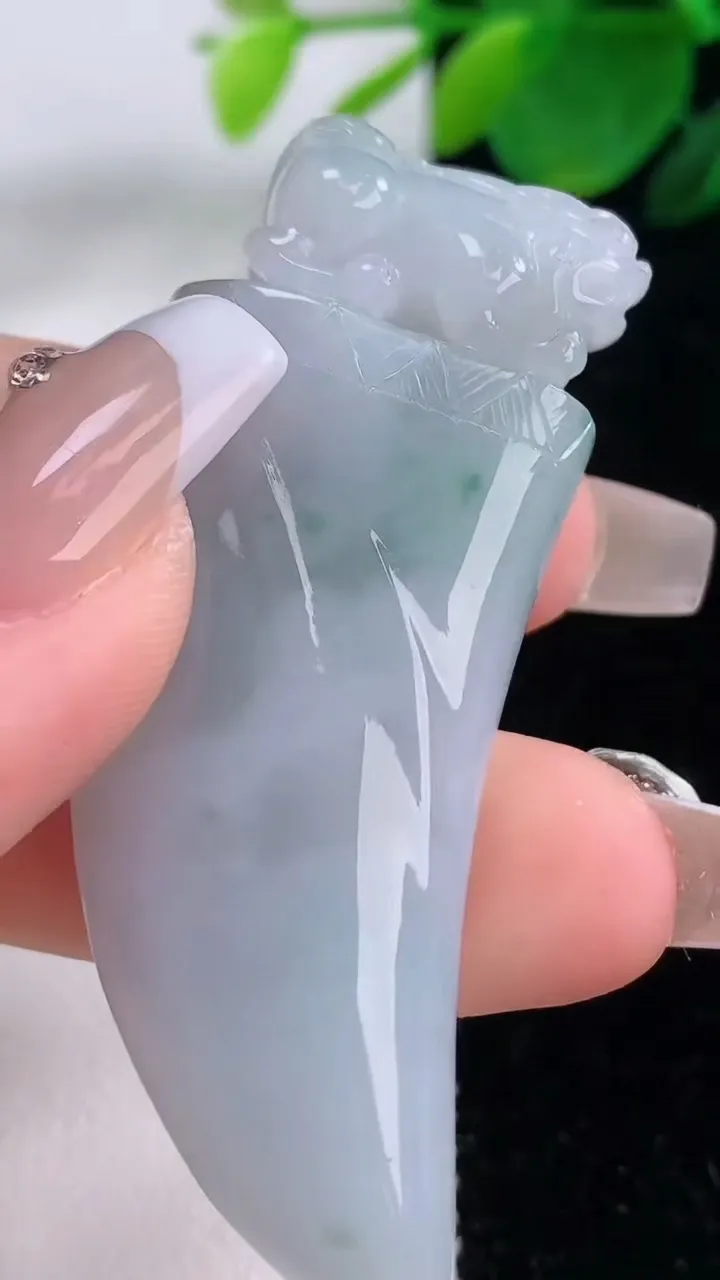 天然A货翡翠飘花龙牙吊坠，尺寸59-22.7-10.6，重量:29.10g
12月6日