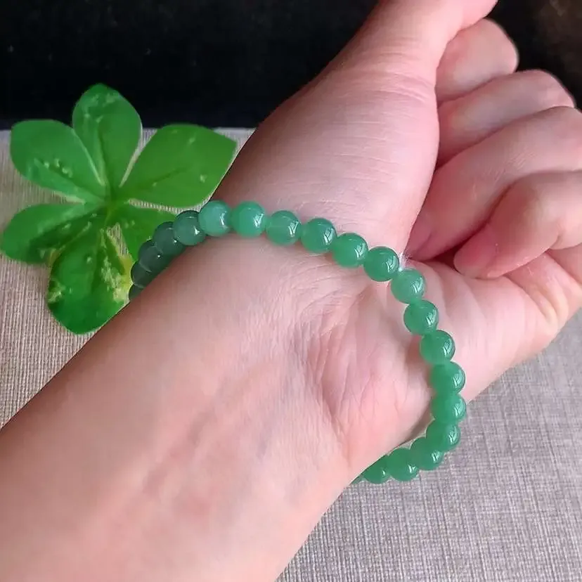 a货翡翠老坑冰种满绿圆珠佛珠手串30颗 尺寸6mm 重量11.83g 1206