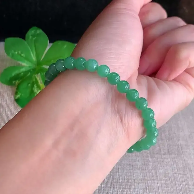 a货翡翠老坑冰种满绿圆珠佛珠手串30颗 尺寸6mm 重量11.83g 1206