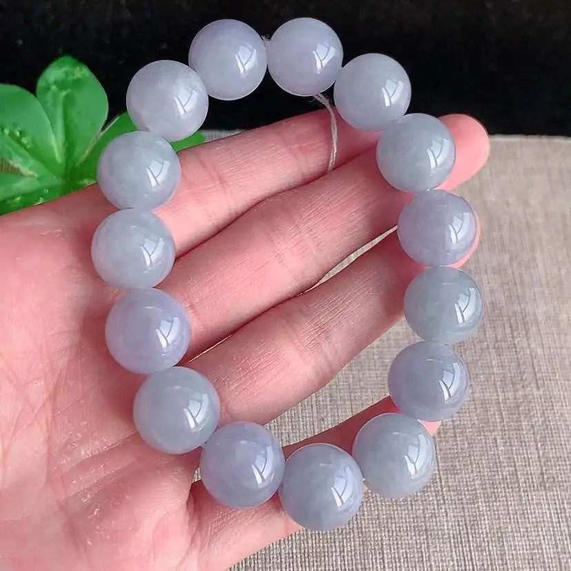 a货翡翠老坑冰种紫罗兰圆珠佛珠手串15颗  尺寸14mm 重量70.93g 1206