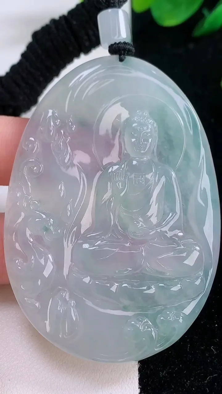 天然A货翡翠种飘花阿弥陀佛吊坠，尺寸67-47-5.5，重量:38.37g
12月7日