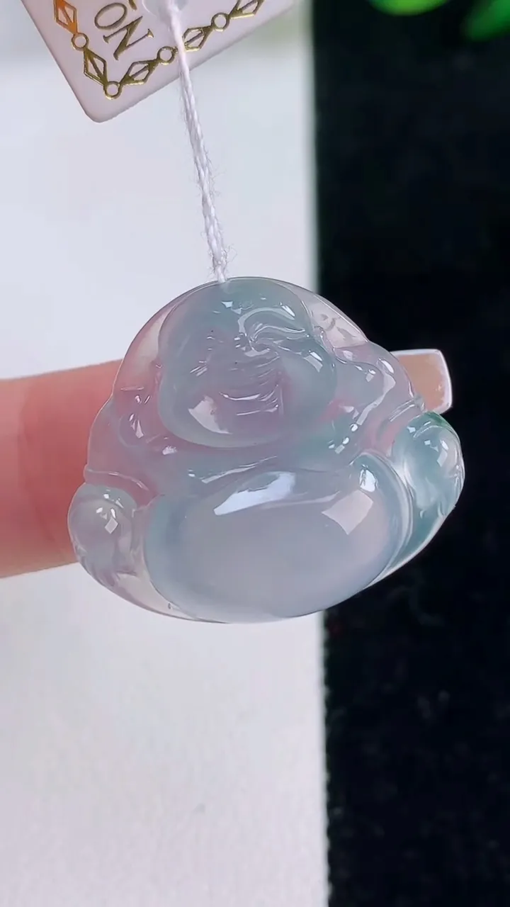 天然A货翡翠种紫罗兰飘花佛公吊坠，尺寸22-25.2-5.4，重量:4.77g
12月7日