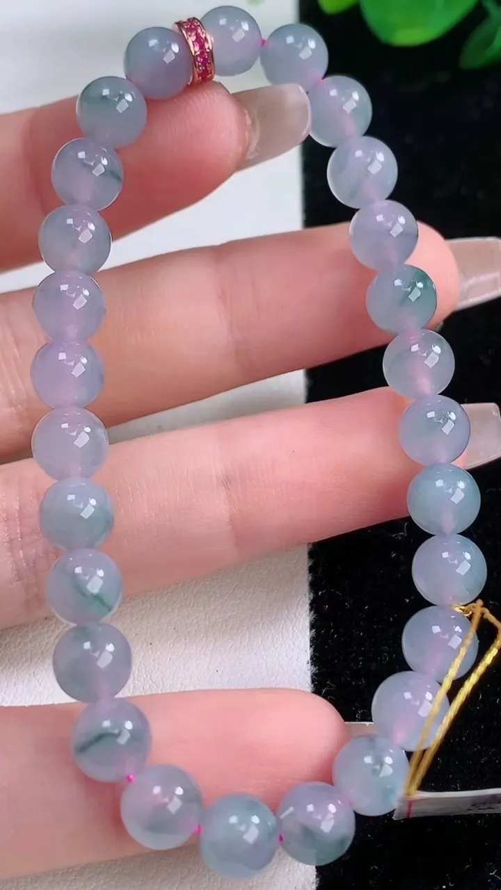 天然A货翡翠紫罗兰圆珠手串，尺寸9.7-67颗，重量:14.63g12月7日
工厂直销收藏佳品,种好