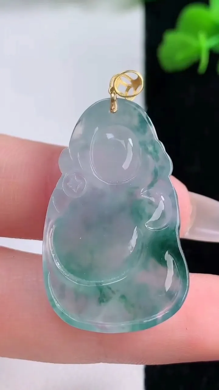 天然A货翡翠种飘花财神爷吊坠，尺寸33.3-20.4-5.6，重量:6.63g
12月8日