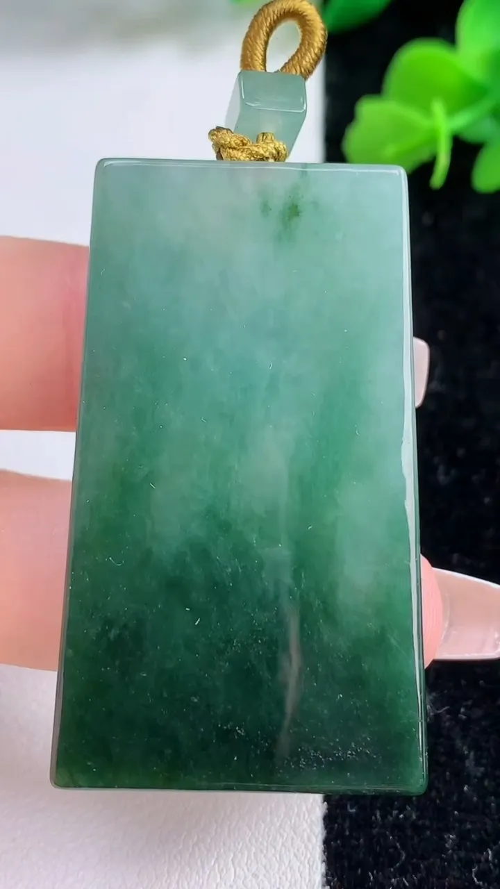 天然A货翡翠飘花无事牌吊坠，尺寸48-28-5，重量:22.97g
12月8日