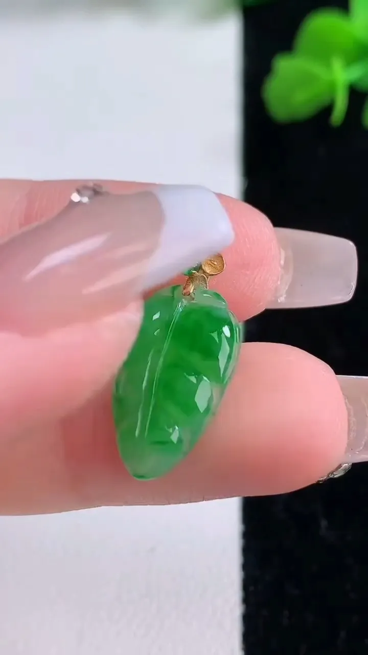 天然A货翡翠金枝玉叶 叶子吊坠，尺寸16.6-11.8-2.6，重量:1.11g
12月8日