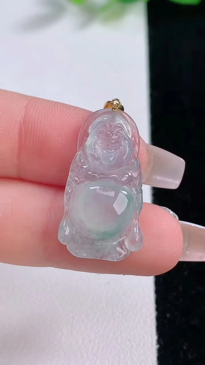 天然A货翡翠种飘花站佛 佛公吊坠，尺寸25.7-14-4.2，重量:2.54g
12月9日