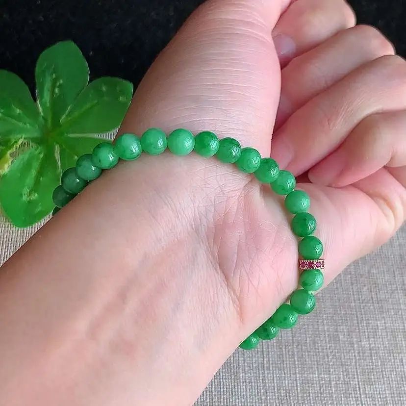 a货翡翠老坑冰种满绿圆珠佛珠手串31颗  尺寸5.6mm 重量10.86g 1209