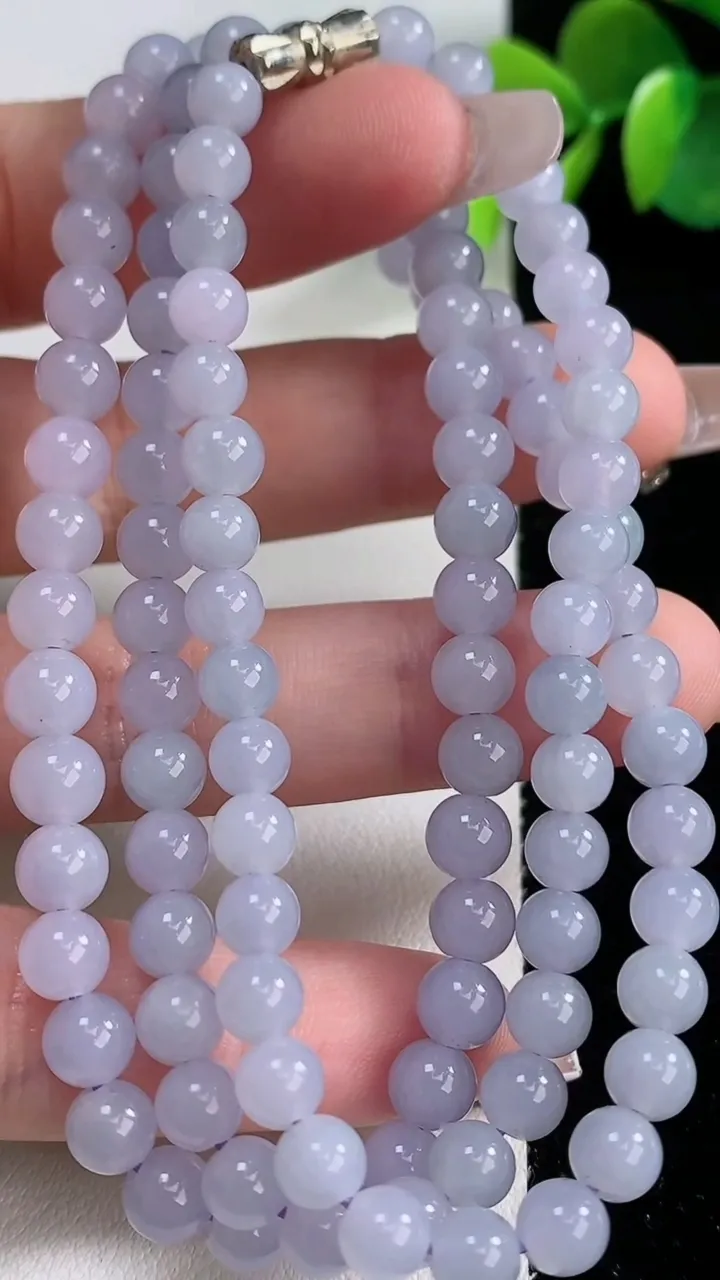 天然A货翡翠紫罗兰圆珠项链，尺寸5.6-108颗，重量:33.39g12月10日
工厂直销收藏佳品,