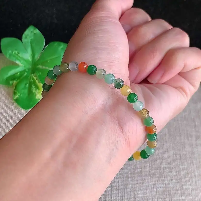 a货翡翠老坑冰种多彩圆珠佛珠手串35颗  尺寸3.8mm 重量7.63g 1209