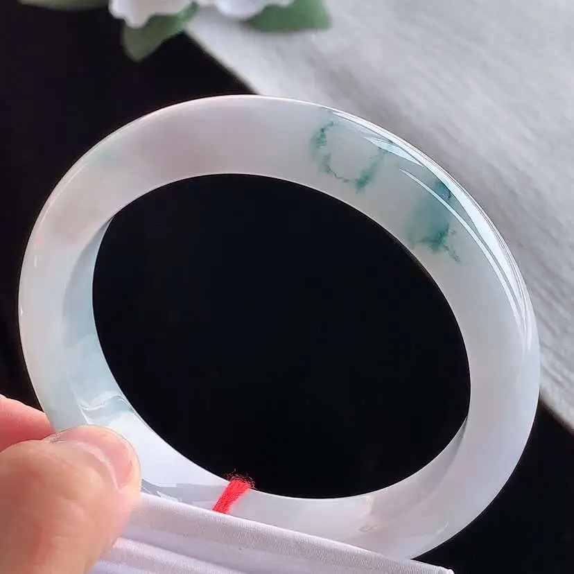 a货翡翠老坑冰种飘花正装正圈手镯58-59圈口  尺寸58.5×12.5×8.5mm 1209