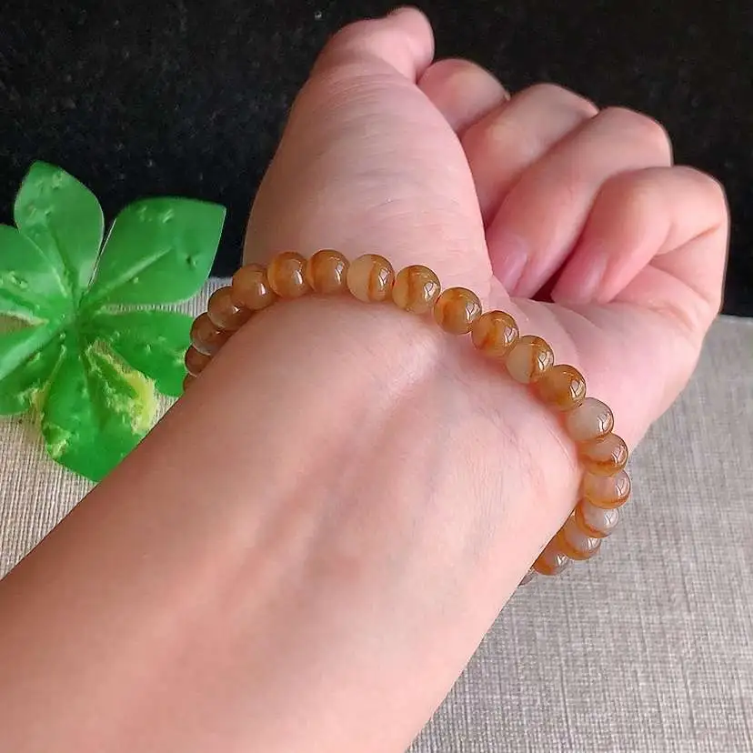 a货翡翠老坑冰种黄翡圆珠佛珠手串30颗  尺寸6mm 重量11.94g 1209