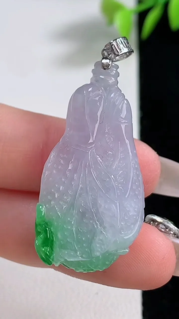 天然A货翡翠白菜吊坠，尺寸38-18.7-10，重量:9.82g
12月10日
