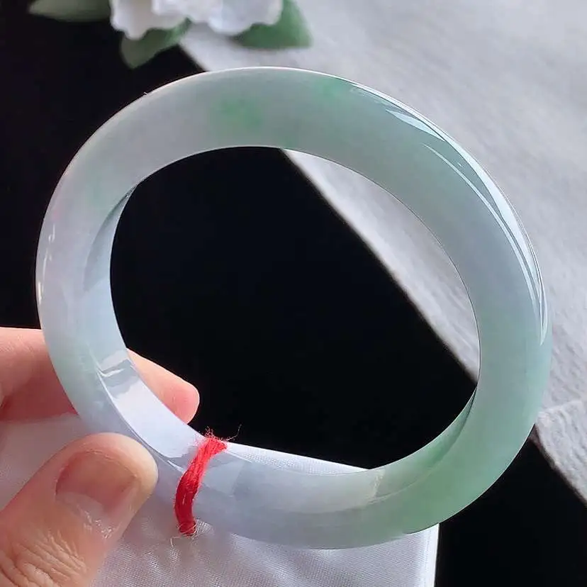 a货翡翠冰种春带彩紫罗兰飘绿正装正圈手镯60-61大圈口 尺寸60.5×12.5×9.5mm 1209