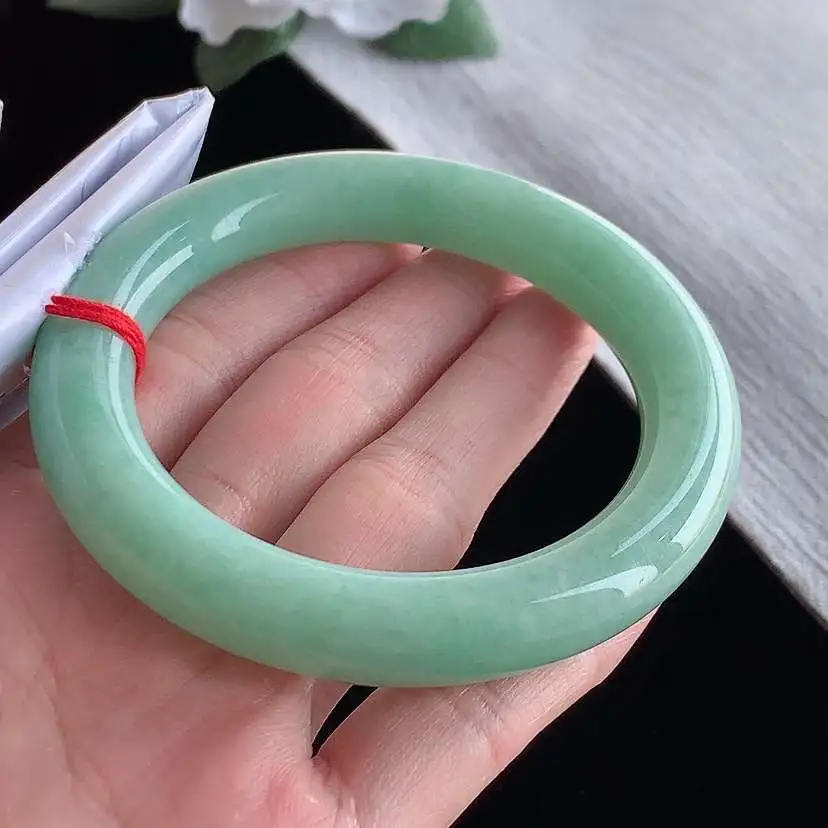 a货翡翠老坑冰种满绿圆条手镯57-58圈口  尺寸57×11.2mm 1209