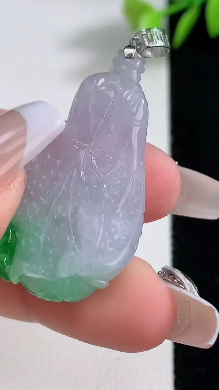 天然A货翡翠白菜吊坠，尺寸38-18.7-10，重量:9.82g
12月10日