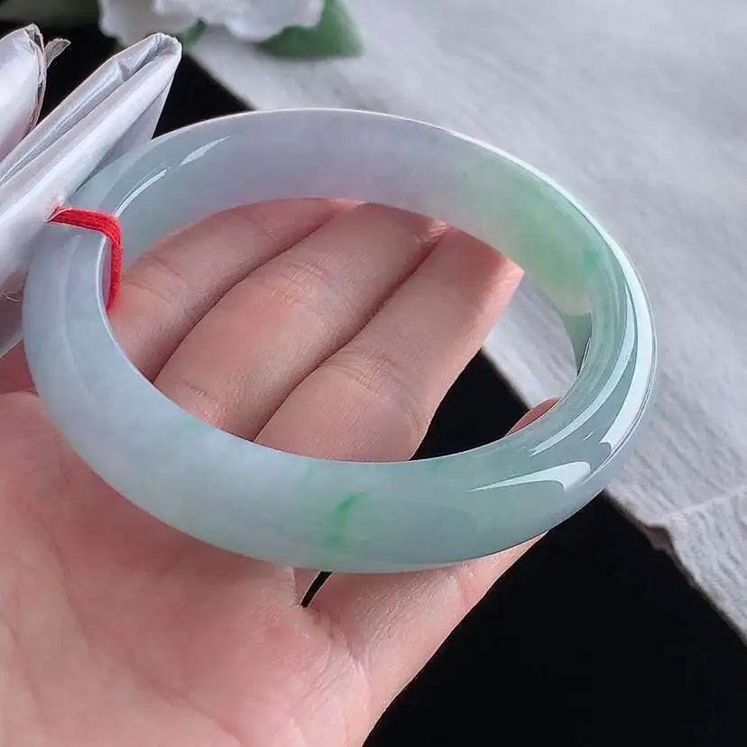 a货翡翠冰种春带彩紫罗兰飘绿正装正圈手镯60-61大圈口 尺寸60.5×12.5×9.5mm 1209