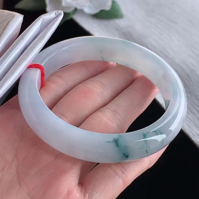 a货翡翠老坑冰种飘花正装正圈手镯58-59圈口  尺寸58.5×12.5×8.5mm 1209