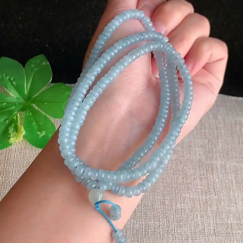 a货翡翠老坑冰种算盘珠项链毛衣链  尺寸4.5×2mm 重量30.58g 1209