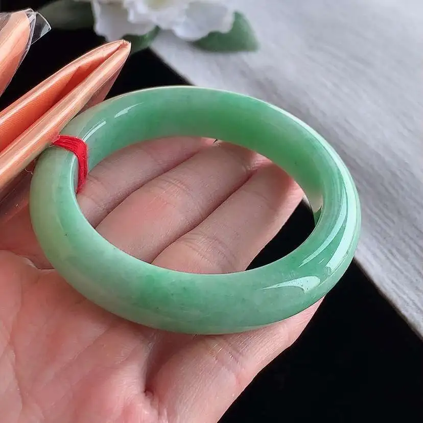 a货翡翠老坑冰种满绿正装正圈手镯53-54圈口  尺寸53.3×12×9mm 1209