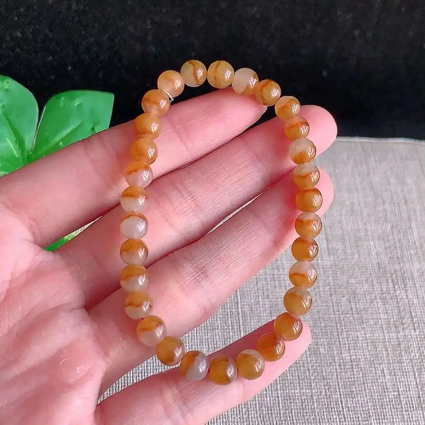 a货翡翠老坑冰种黄翡圆珠佛珠手串30颗  尺寸6mm 重量11.94g 1209