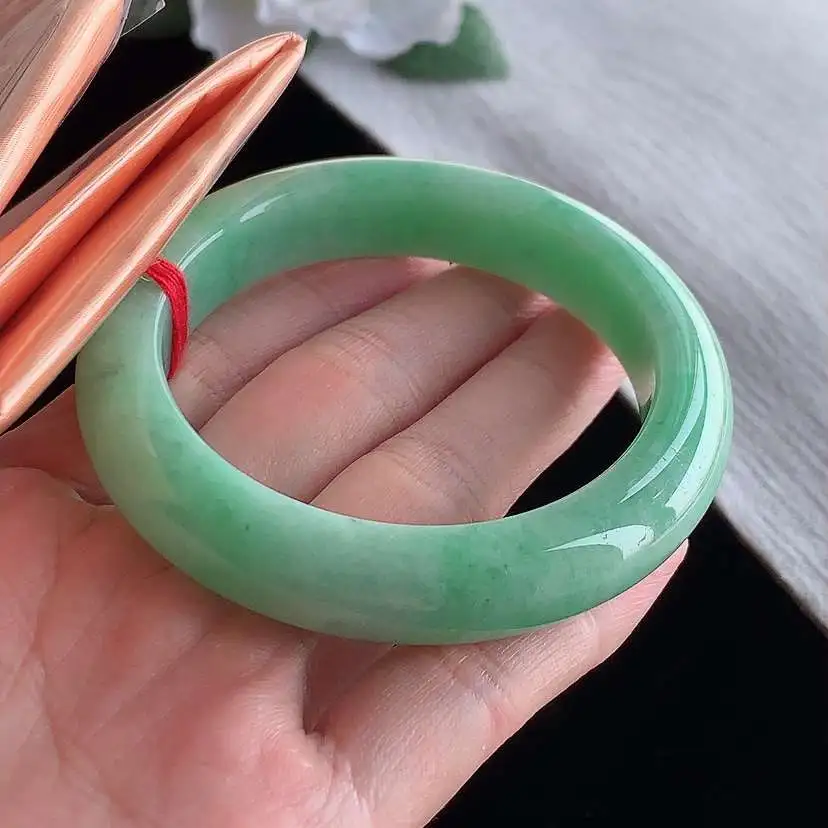 a货翡翠老坑冰种满绿正装正圈手镯53-54圈口  尺寸53.3×12×9mm 1209