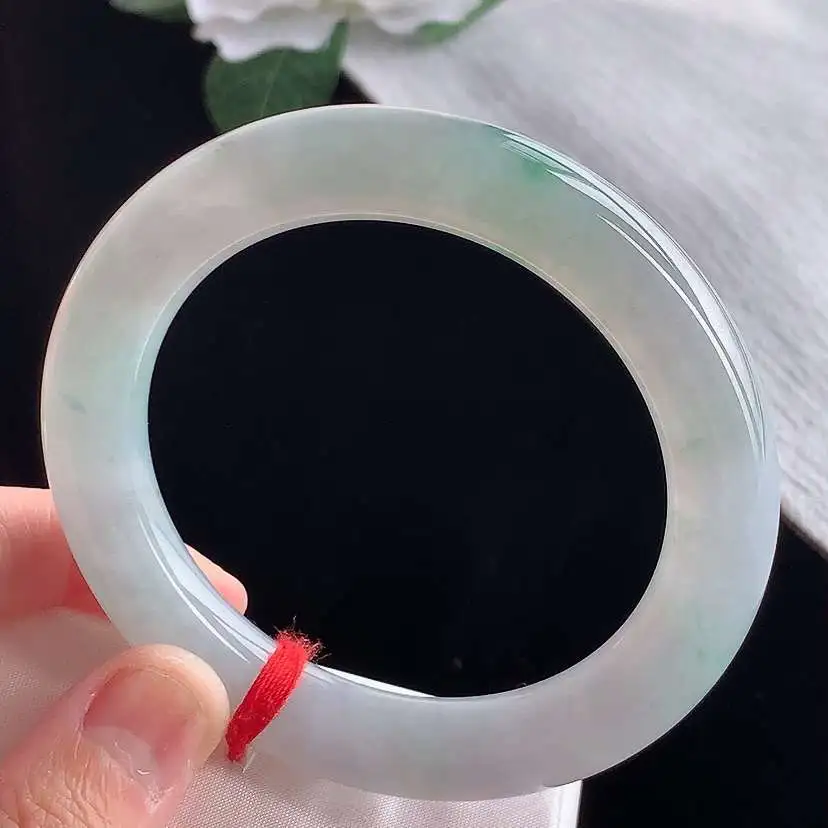 a货翡翠冰种飘绿飘花圆条手镯56-57圈口  尺寸56.3×11.2mm 1210