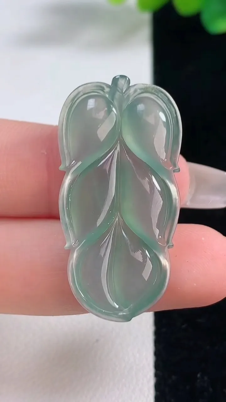 天然A货翡翠金枝玉叶 叶子吊坠，尺寸36.4-17.7-4.7，重量:5.54g
12月11日