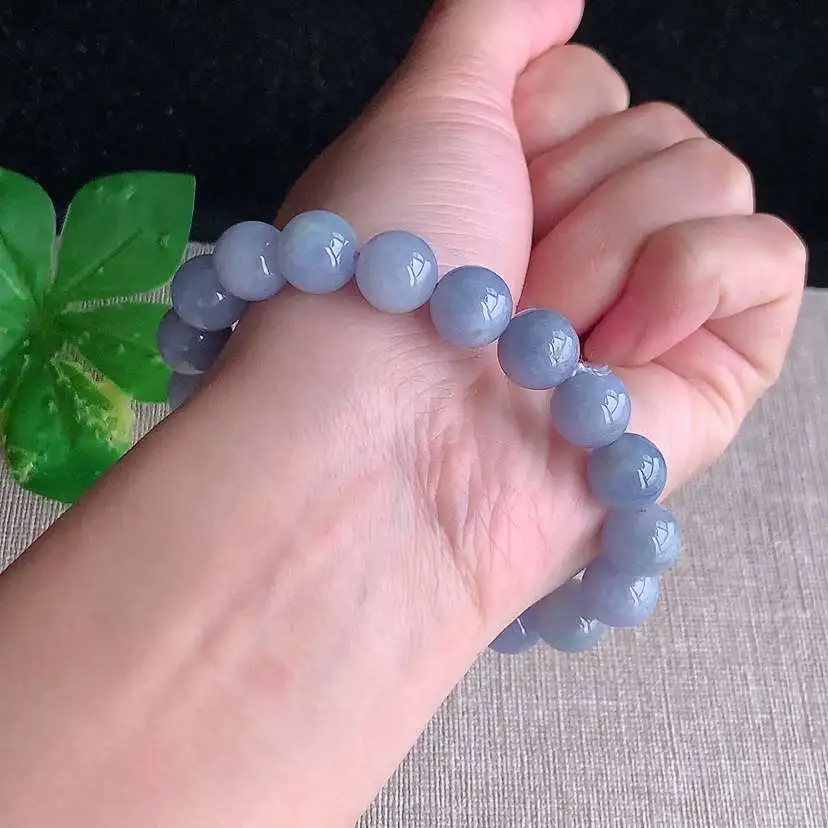 a货翡翠冰种紫罗兰圆珠佛珠手串19颗 尺寸10mm 重量35.33g 1210