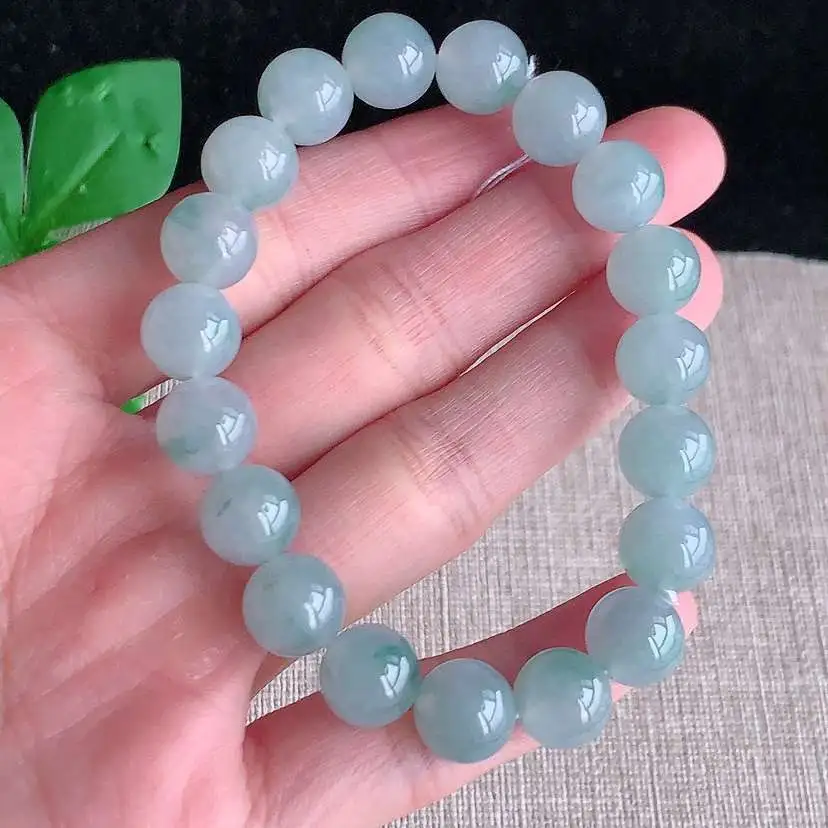 a货翡翠冰种飘花圆珠佛珠手串19颗  尺寸10mm 重量33.28g 1210