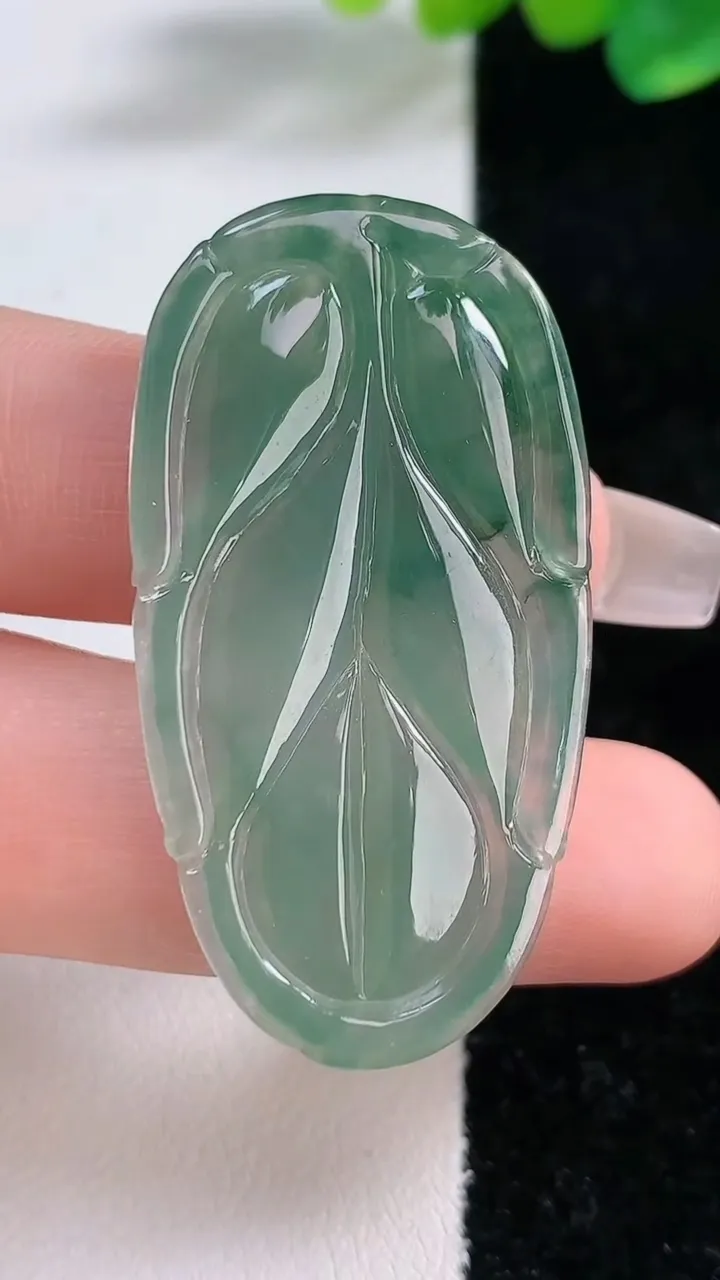 天然A货翡翠金枝玉叶 叶子吊坠，尺寸44.5-23.6-4.5，重:8.97g
12月11日