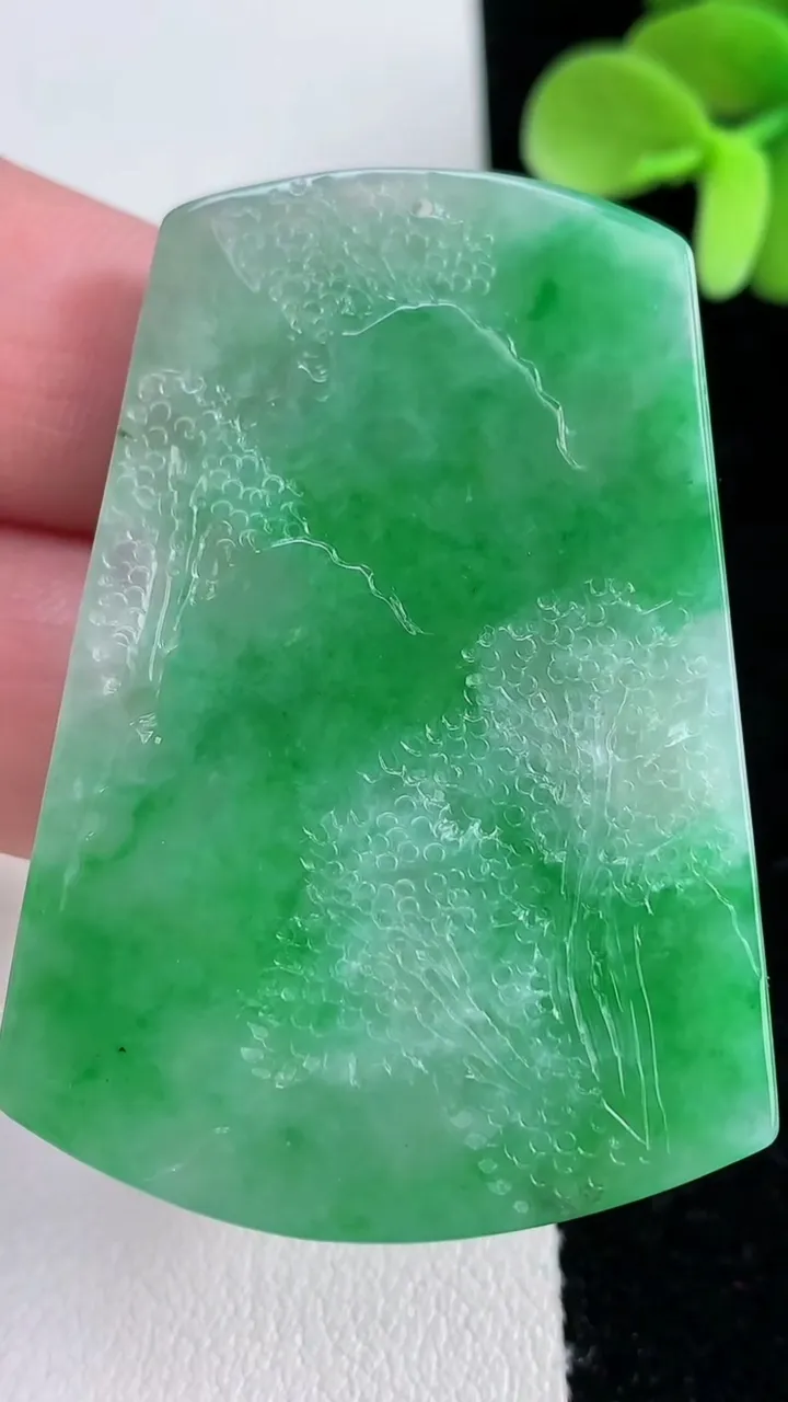 天然A货翡翠山水牌吊坠，尺寸49.7-35.7-5，重量:22.82g
12月12日