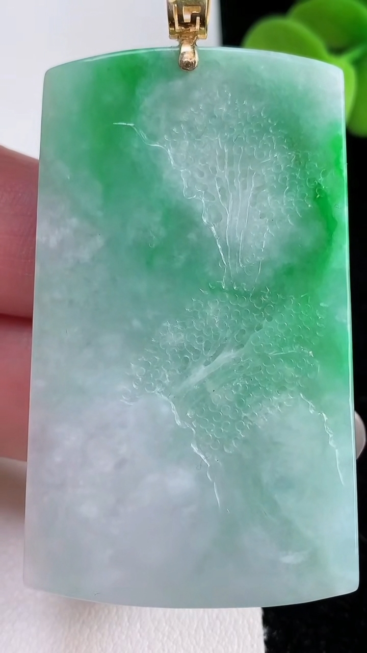 天然A货翡翠山水牌吊坠，尺寸55.7-33.5-5.2，重量:28.75g
12月12日