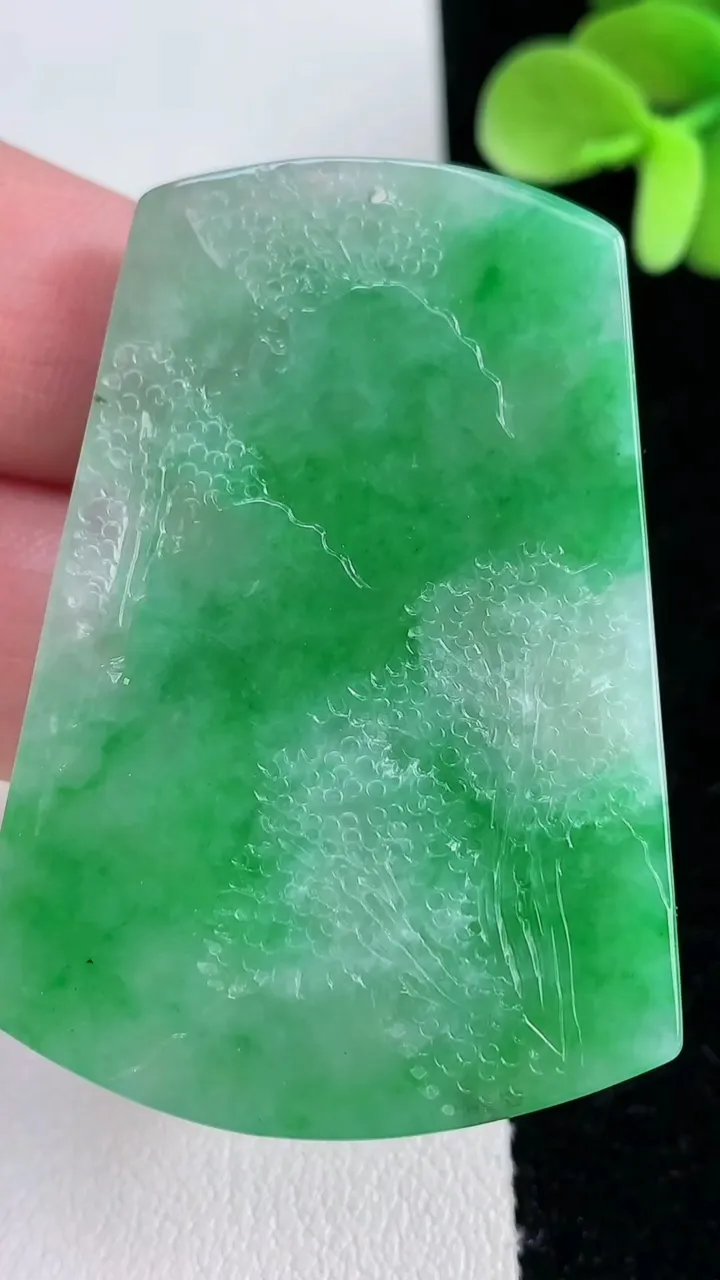 天然A货翡翠山水牌吊坠，尺寸49.7-35.7-5，重量:22.82g
12月12日