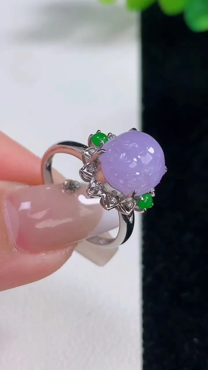 天然A货翡翠18K金紫罗兰貔貅戒指，尺寸17.3-9.5-8.6-10.4重量:3.16g2025年