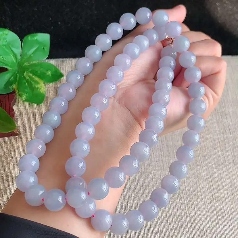 a货翡翠冰种紫罗兰圆珠项链毛衣链60颗  尺寸10mm 重量113.68g 1211