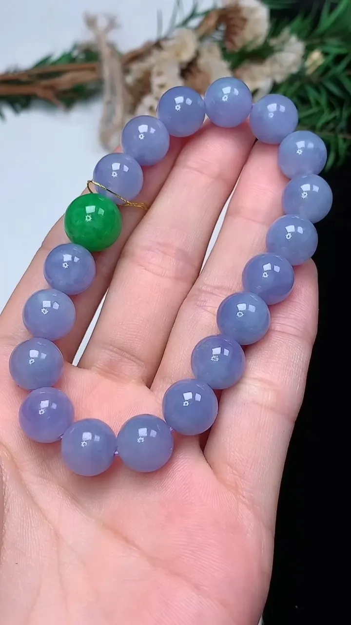 天然A货翡翠货紫罗兰圆珠手串，尺寸10-19颗，重量:34.29g12月13日
工厂直销收藏佳品,种