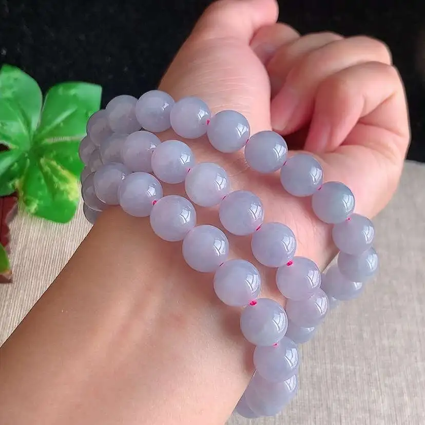 a货翡翠冰种紫罗兰圆珠项链毛衣链60颗  尺寸10mm 重量113.68g 1211