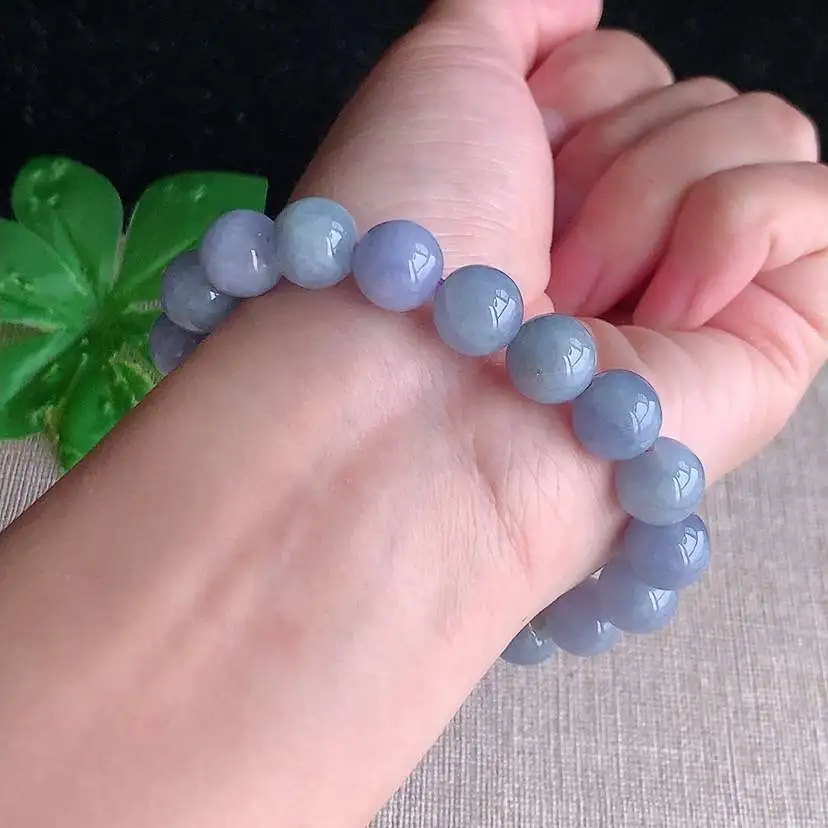 a货翡翠冰种紫罗兰圆珠佛珠手串19颗 尺寸10mm 重量35.33g