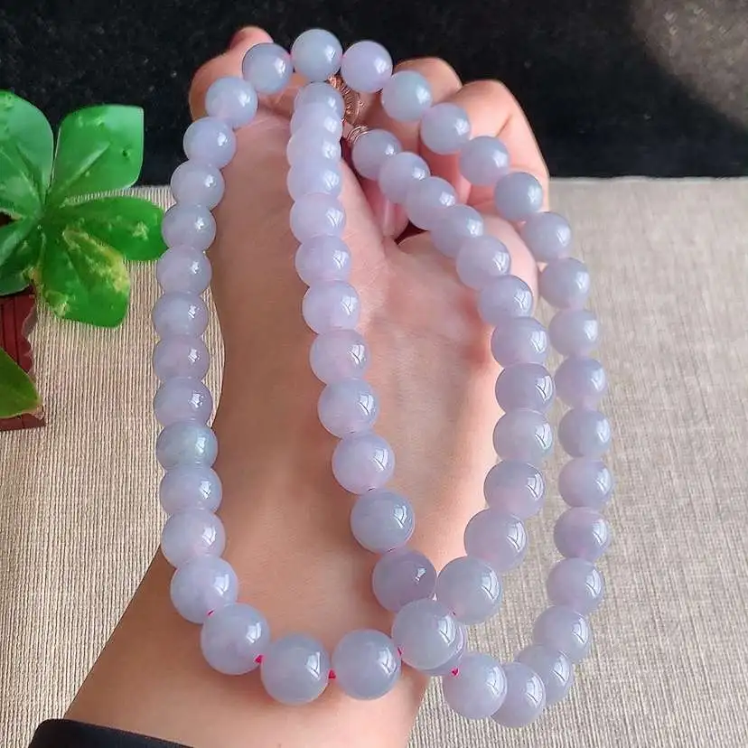 a货翡翠冰种紫罗兰圆珠项链毛衣链60颗  尺寸10mm 重量113.68g 1211